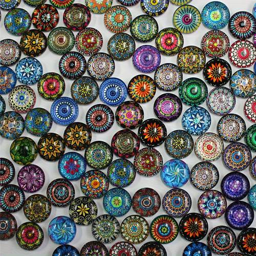 50pcs bag 10mm glass mosaic tile for retro decors crafts vases gems beads mixed half cabochons supplies dome pebbles stones circle printed