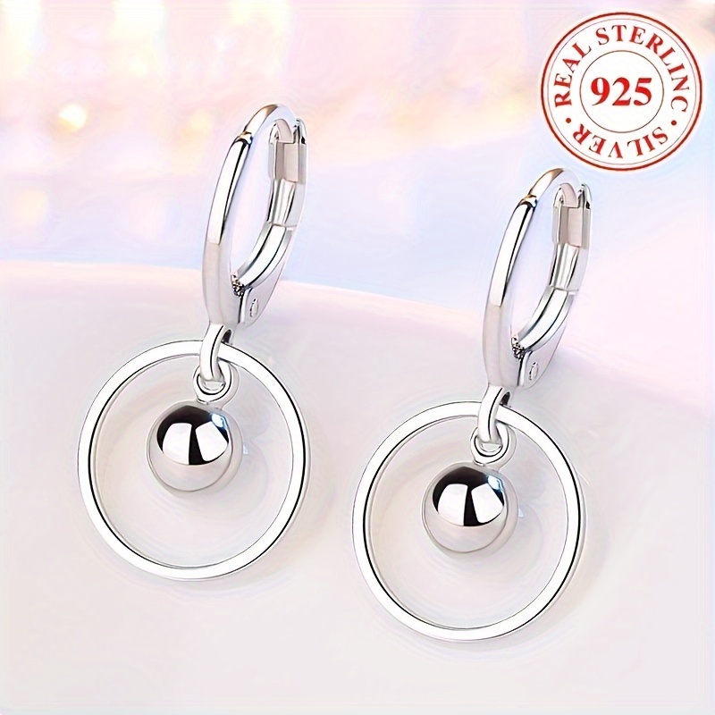 

925 Silvery Earrings With Hollow Round Pendant, Elegant And Luxurious Style Women's Banquet Gift