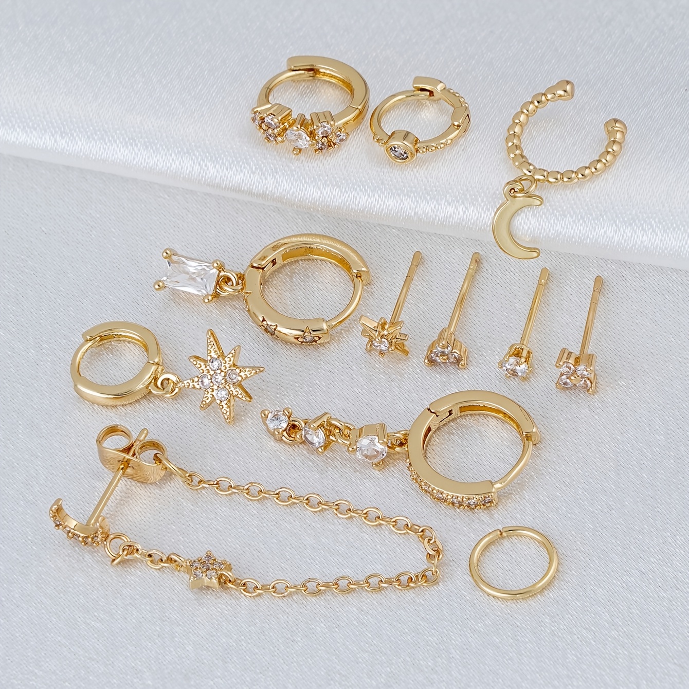 TEMU 12pcs Aretes Colgantes de Moda, Exquisitos Aretes de Estrella de Dorados con Circonita Sintética, Juego de Aretes de , Combinación de Joyería de