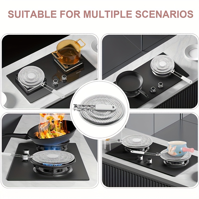 1pc 8 stainless steel heat diffuser plate with foldable handle double layer anti     simmer for   coffee porcelain temperature dishwasher safe fits electric gas stoves details 6