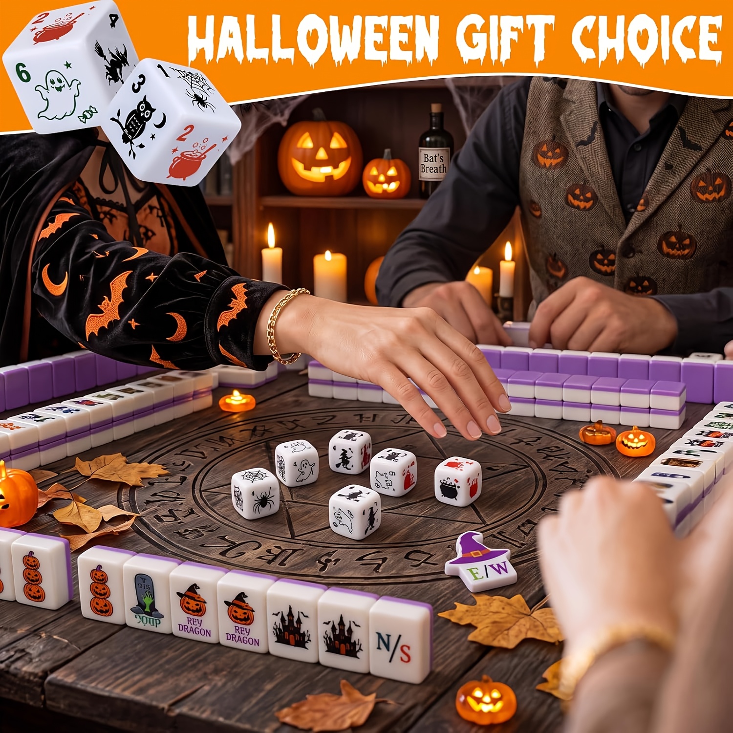 6pcs Halloween Patterned Game Dice, Right-Angle Design