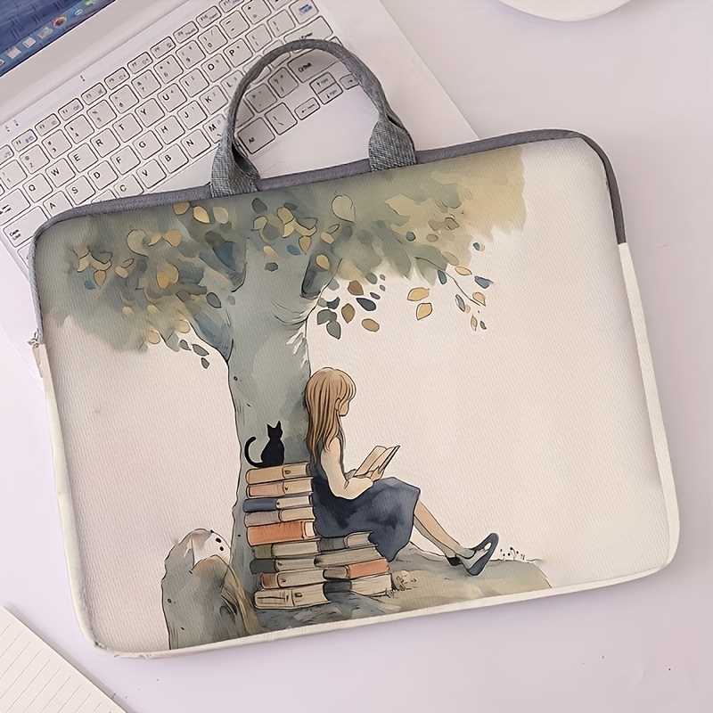 A Laptop Sleeve Featuring A Girl Design, Made Of Soft Fabric, Suitable For Laptop Storage, With A Zipper And Handle, Your Assistant