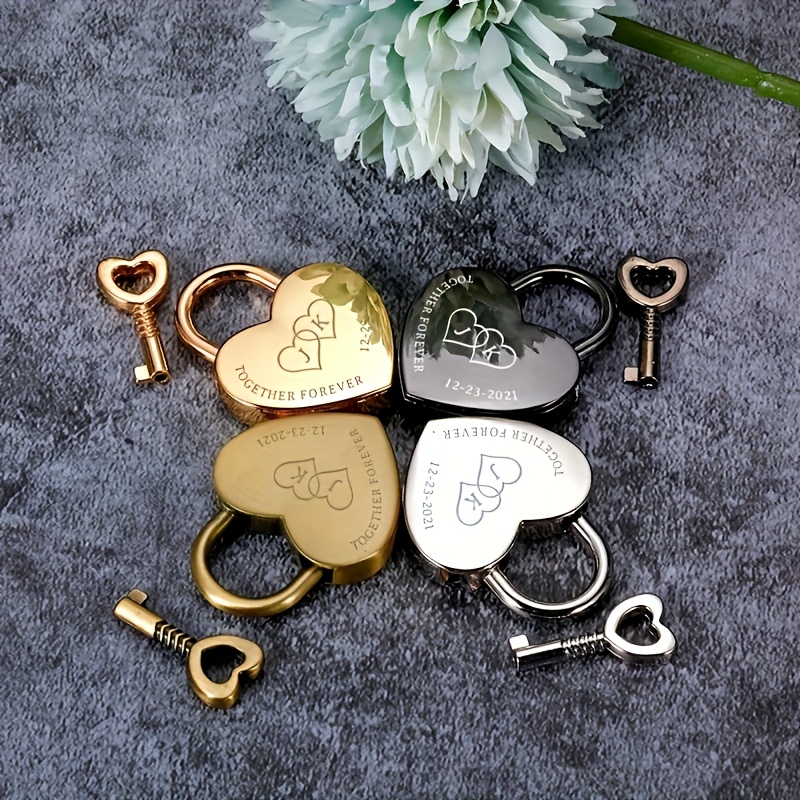 Personalized Heart-Shaped Lock with Key, Custom Initial Gift