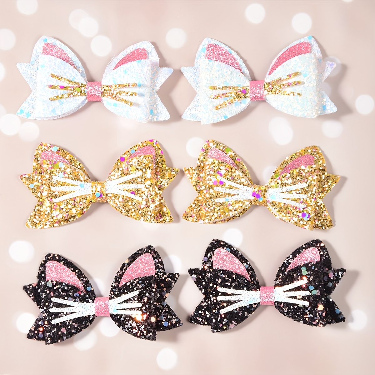 Image of 6pcs Set Of Cute Girl'- Ear Hair Clips, Shiny Cartoon Animal Hair Accessories, Adorable Headwear