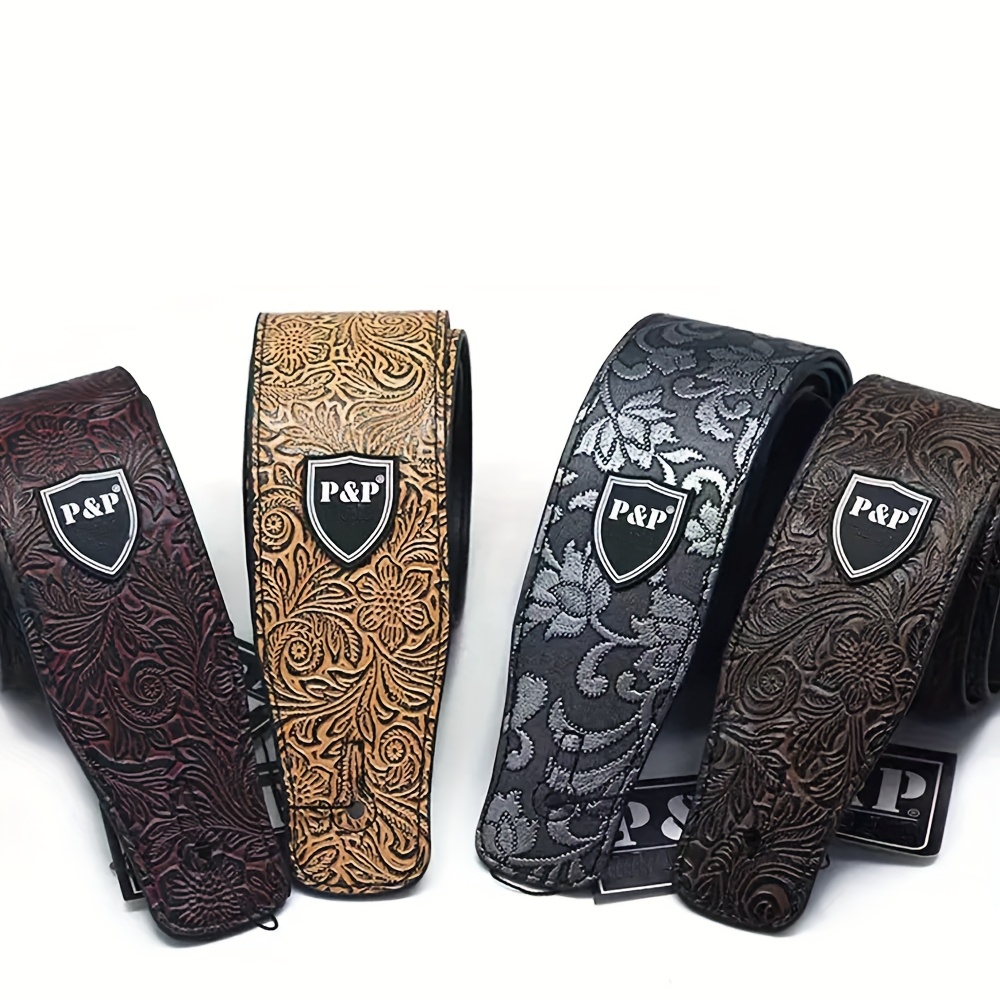 Premium Faux Leather Guitar Strap - Adjustable 129.54cm-149.86cm, Durable & Embossed Design with Floral Patterns or Crocodile Texture, Ideal for Acoustic, Electric & Bass Guitars - Available in Multiple Colors, Guitar Accessories