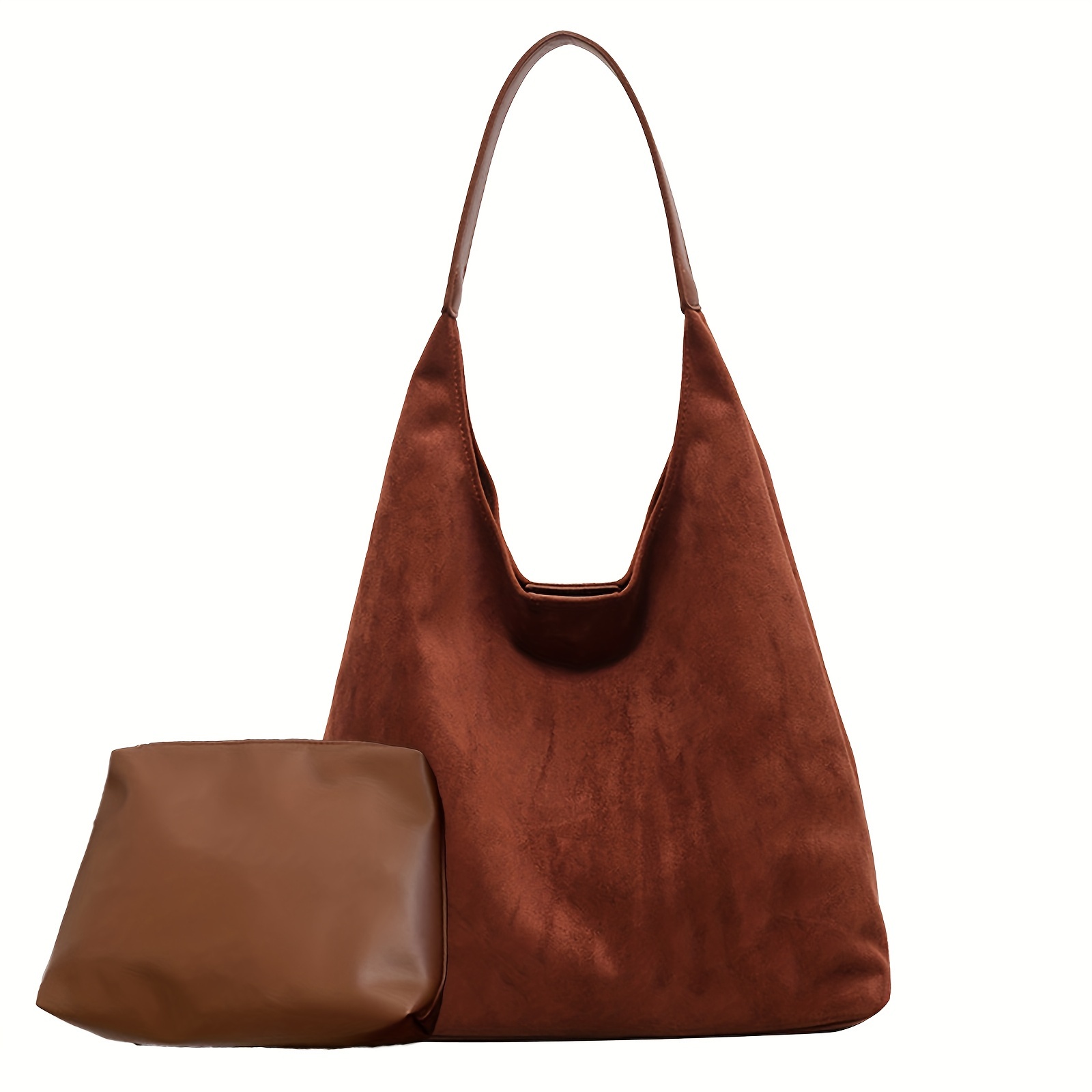 1pc Women'S Faux Leather Suede Tote Bag - Light Brown Shoulder Handbag with Fixed Straps, Magnetic Closure, and Lining for Offic