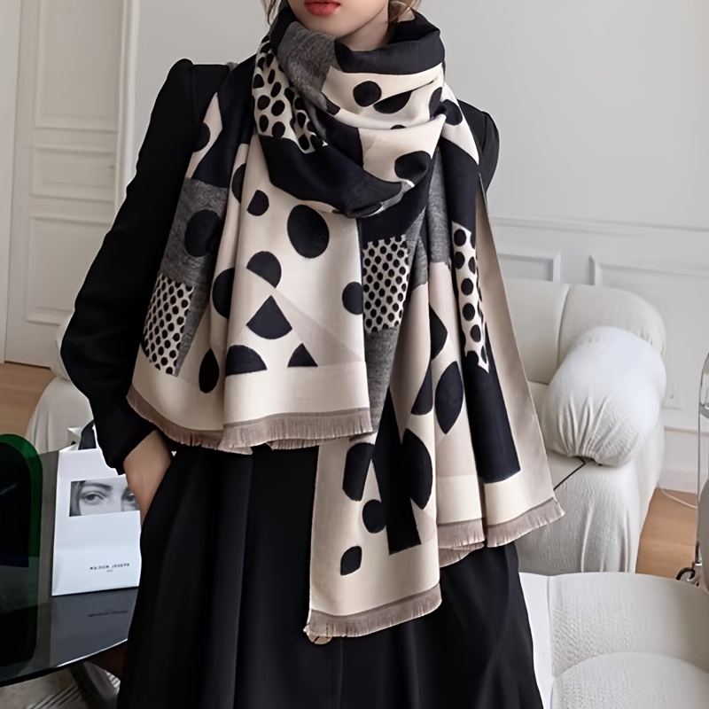 TEMU Printed Polka Dots Create Luxurious Scarves Tailored For Women, Elegant And Warm Jacquard Shawls For Women, Windproof And Warm Blankets For