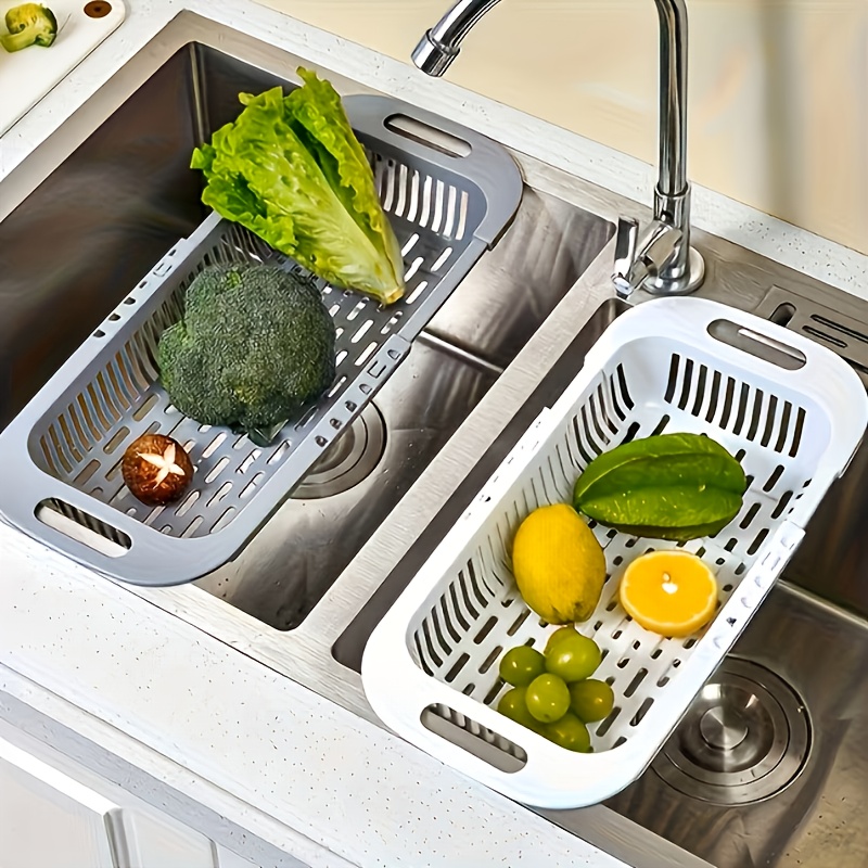 TEMU 2pcs Multifunctional Retractable Drainage Baskets, Plastic Sink Drainage Baskets, Kitchen Countertop Dish Drying Racks, Suitable For Sinks,