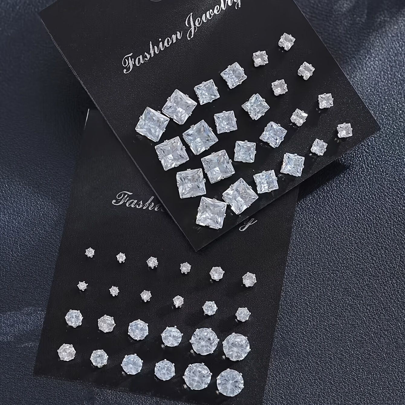 

48-piece Unisex Fashion Earring Collection - Sparkling Zirconia In Square & Circular Styles - Ideal For Parties, Dates, And Daily Use