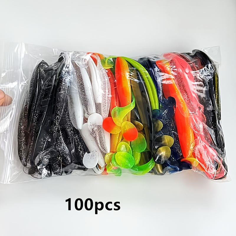 TEMU Soft Bait Lure Set Of 50/100pcs, 4.72in Outdoor Fishing Bait, Realistic Td Tail Lure For , Pufferfish, Saltwater And , Pvc Dynamic Wobble Tail