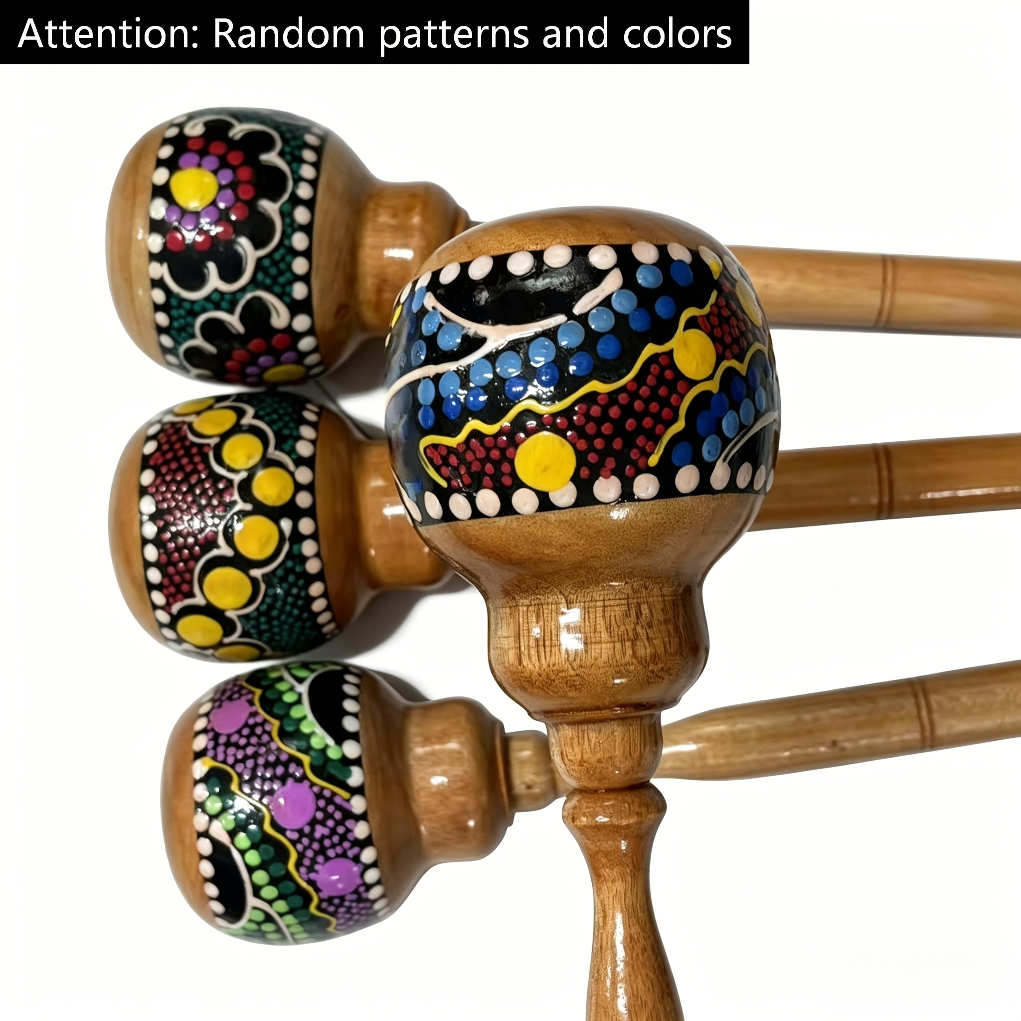 TEMU 1pc Maracas - Painted Wooden Handle Shell Shaker, Adult Percussion Instrument, Suitable For Live Music, Recording, Band, Party, Rhythm [random