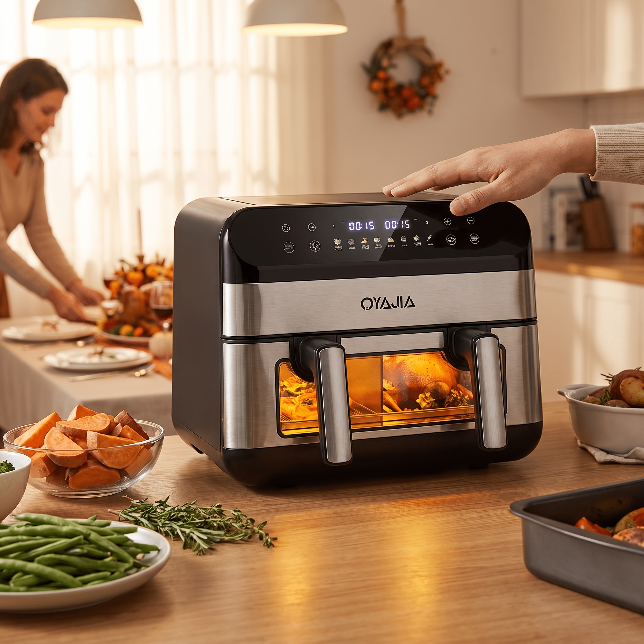 Image of 12.4l Air Fryer Oven: Design With Removable Divider, Cooking Including Fish, Fries, Steak, Chicken, Etc., Smart Touchscreen (temperature Range 80-), Equipped With Glass Window