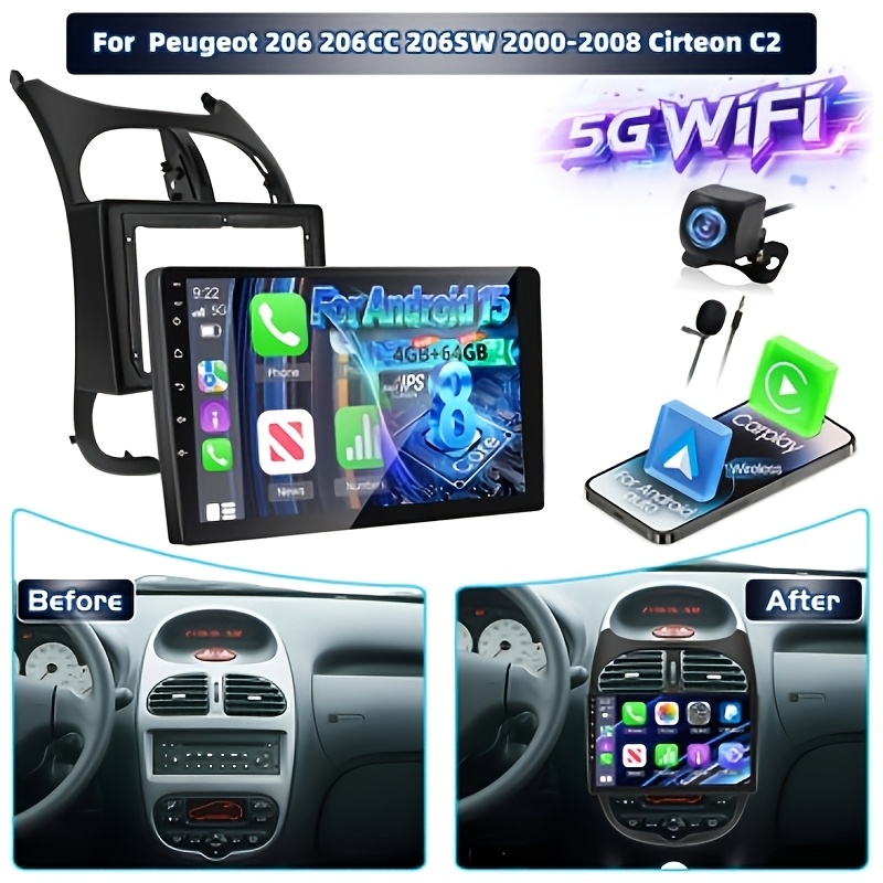 Image of 8-core 4gb+64gb 15 Autoradio Radio For 206cc 206sw 2000-2008 Cirteon C2 Car Stereo With Auto, 9-inch Ips Screen Radio With Dsp, Gps, Wifi, Eq, Bt, Swc, Without Battery