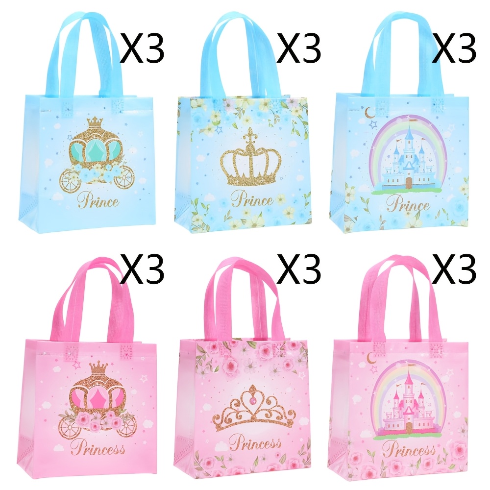 TEMU Gift For Her/him 18pcs Of Pink And Blue Princess-themed Gift Bags, Party Tote Gift Bags, Gift Bags And Shopping Bags, Measuring 7.9 Inches X 7.7