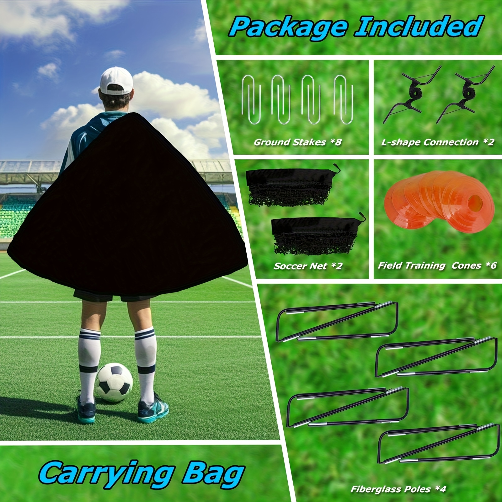 Soccer Goal 4x 3ft. Portable Soccer Goal for Backyard Or Indoor Pop-up Soccer Net with 6 Training Cones, Carry Bag, 8 Ground Stakes