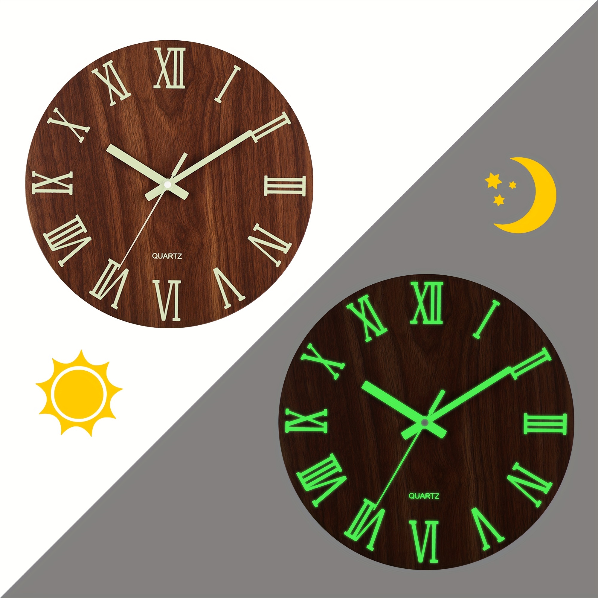 

Vintage Wooden Wall Clock With Roman - Silent Quartz, -the-dark For Night , Ideal For Living Room, Bedroom, Kitchen, Office Decor - Gift, Battery Operated (aa Not Included), Wall Clock Living Room