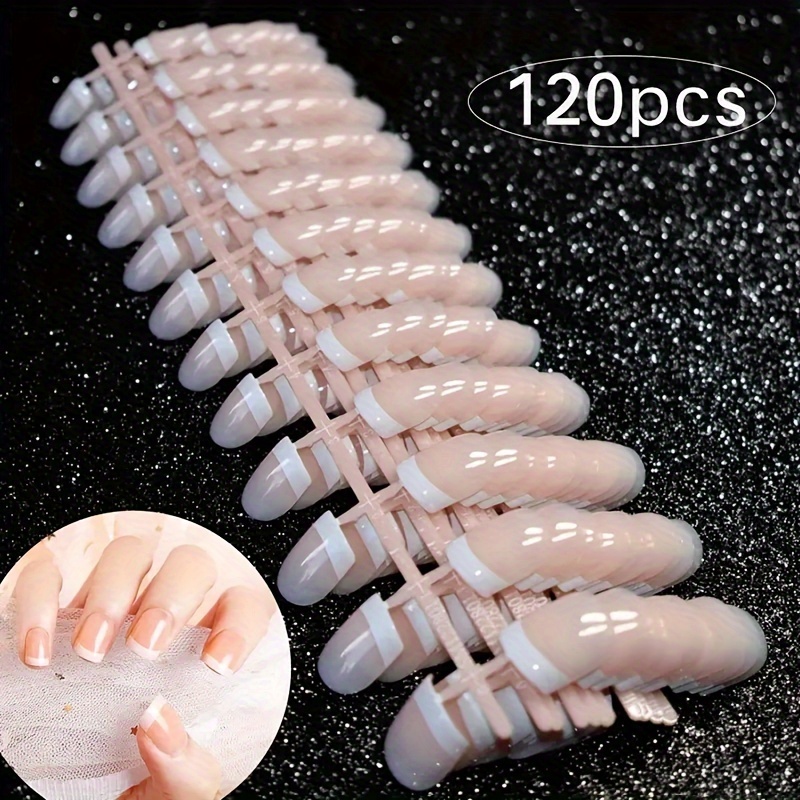 

120-piece Classic Short French Nails - Elegant Beige, Full Coverage, Easy Application - Perfect For Daily Style