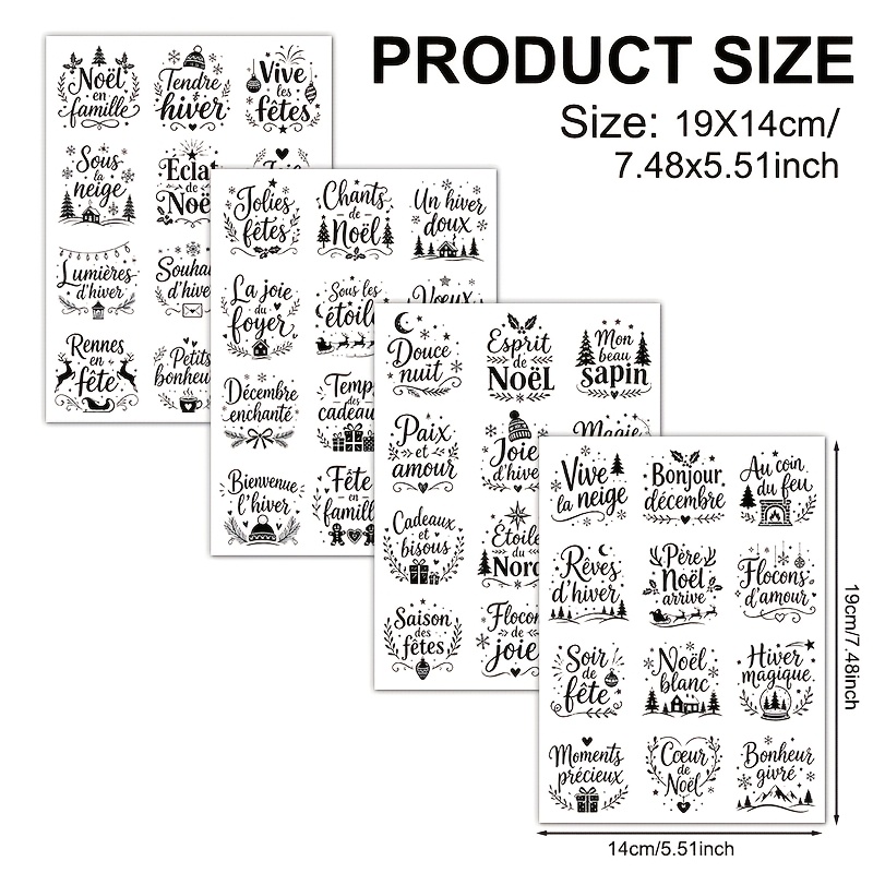 TEMU 4pcs Français Noël Langue Française Vinyle UV DTF Transfert (Uniquement Papier de Transfert ) Convient pour Tasses, Verres à Tumbler de 16Oz,