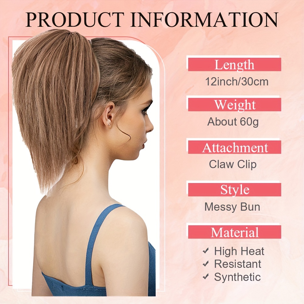 ponytail extension 12in 30cm short claw clip on pony tails hair extensions for women girls synthetic highlight soft fully natural straight bun hair piece   ponytails hairpiece fluffy   daily use details 1