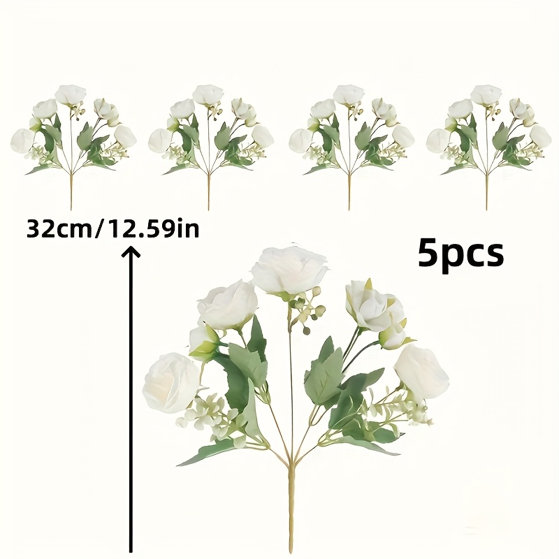 Image of 5pcs Peony Simulated Stem Bouquet, Used For Centerpiece Decoration, Wedding Decoration, And Bridal Flower Arrangement Christmas, Halloween, And Holiday Parties (white)