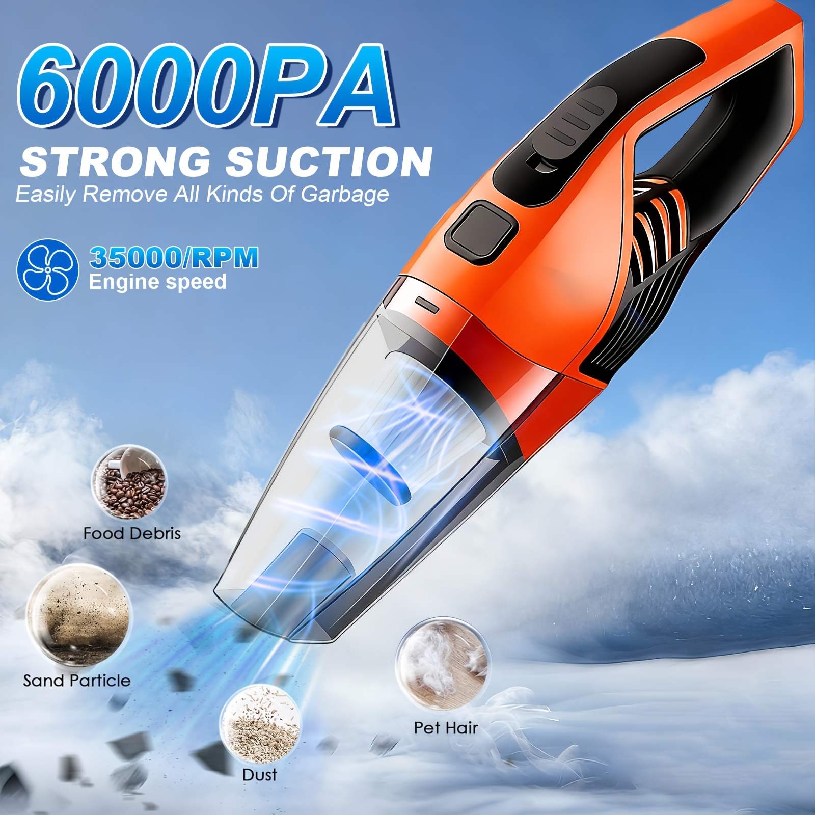 handheld car vacuum cleaner 6000pa super suction 1800mah battery     5 additions auto interior cleaning household pet cleaning compact portable design boymoo brand details 0