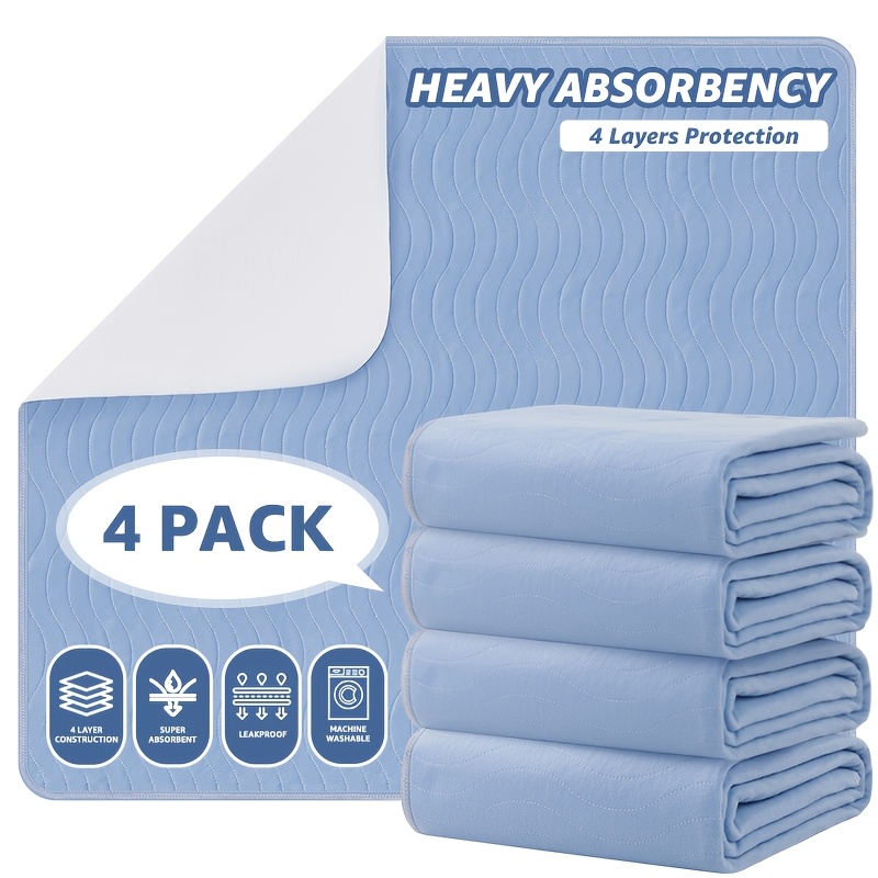 Image of 4-pack 90×70cm Ultra-absorbent Washable Pads, Quick-dry Care Mats, Reusable Washable Pee Pads, Suitable For Elderly And Pets, Urine-proof Bed Pads, Diaper Care Mats, From Local Warehouse