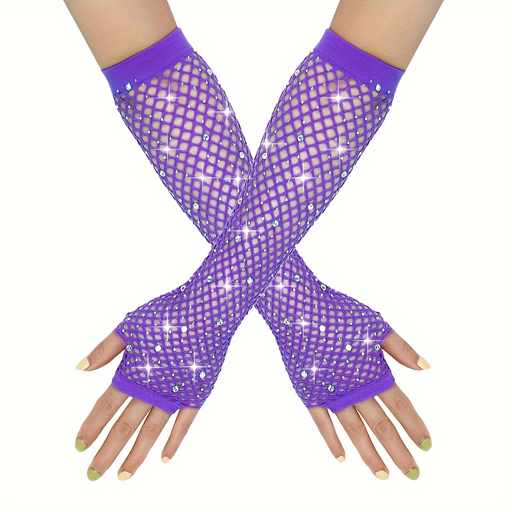Image of 2pcs Prom Rhinestone Gloves Party Mesh Net Elastic Gloves European And -border Sexy Hot Drilled Long Gloves