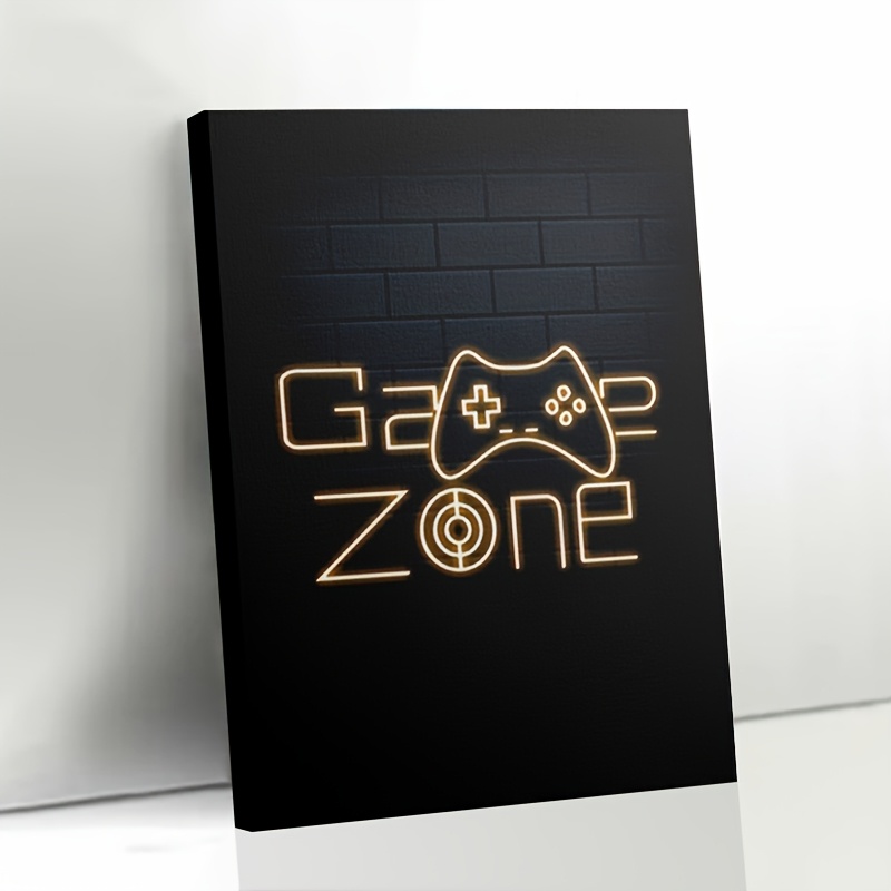 TEMU 1 pièce Peinture sur Toile Encadrée - Zone de Jeu Néon avec Design Manette, Idéal pour Salle de Jeux, Salon, Chambre à Coucher, Dortoir,
