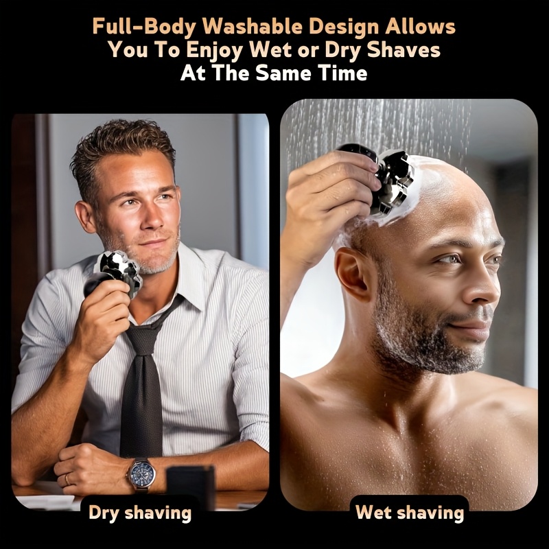 mens electric shaver with ipx5 waterproof wet dry use usb c fast charging 9 7 rotary motor   shaver with nose trimmer massage kit led display for bald head facial grooming system Product details 1