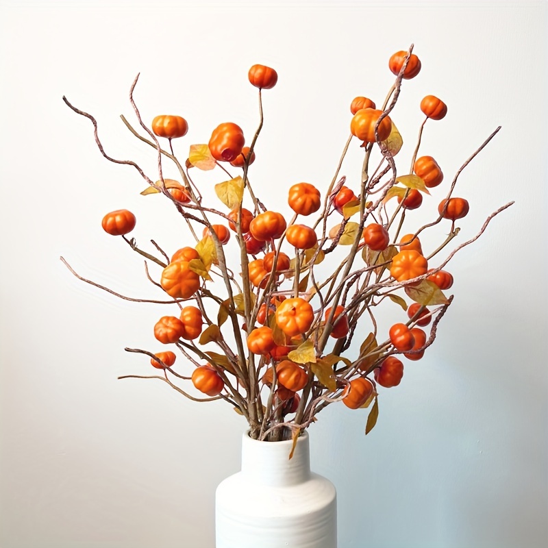 

Festive Orange Pumpkin Branches - Thanksgiving Decorative Artificial Flowers - Suitable For Fall, Christmas, , Thanksgiving, St. Patrick's Day, Diwali - No Container Included