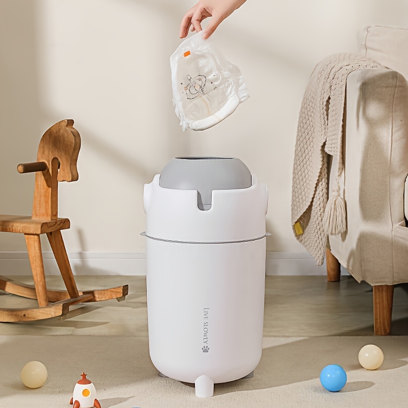 Large Capacity Quiet-Close Diaper Trash Can with Ergonomic Handle - Perfect for Bathroom Storage