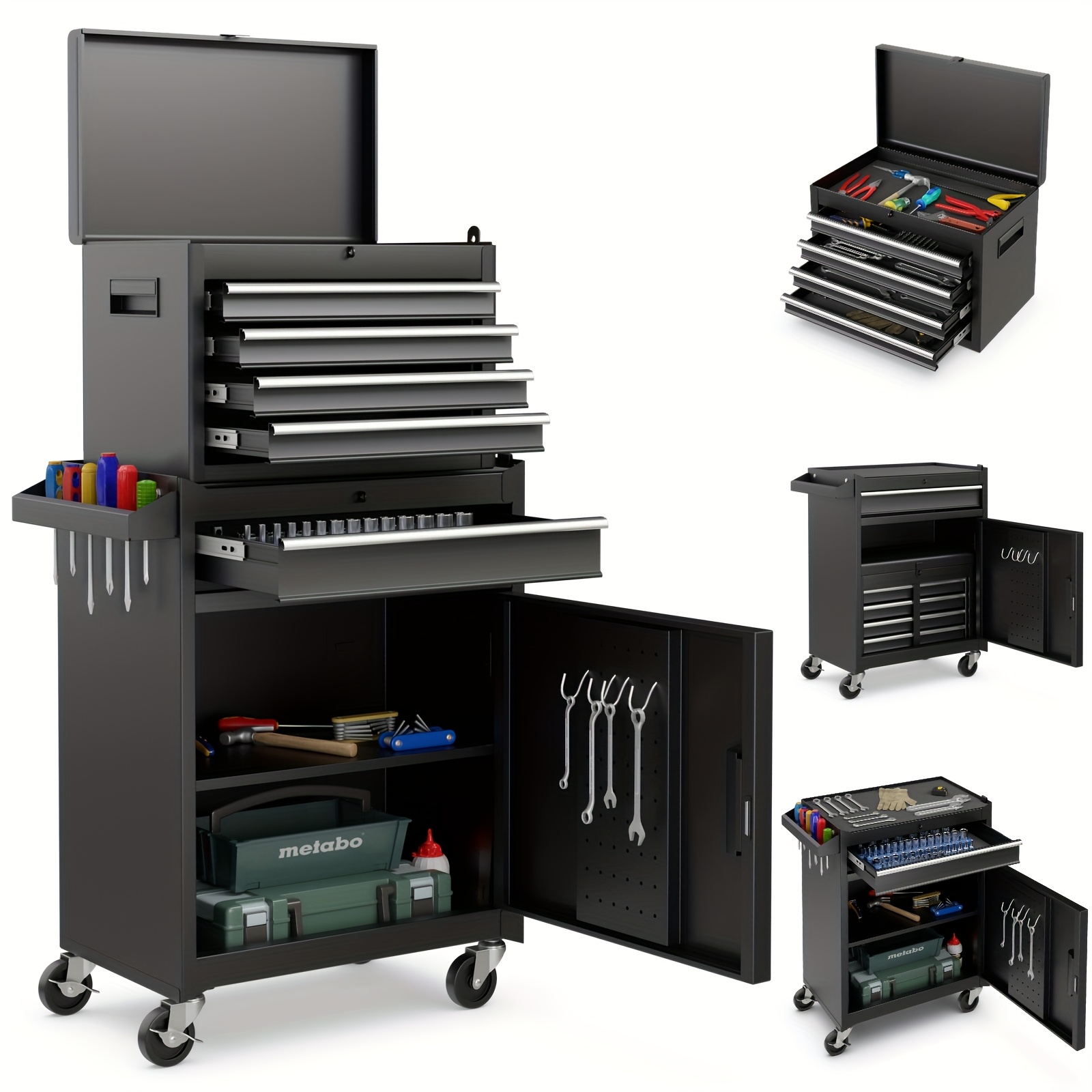 5 drawer rolling tool chest high capacity tool storage cabinet w lockable wheels adjustable shelf anti slip liner removable tool box organizer for garage workshop