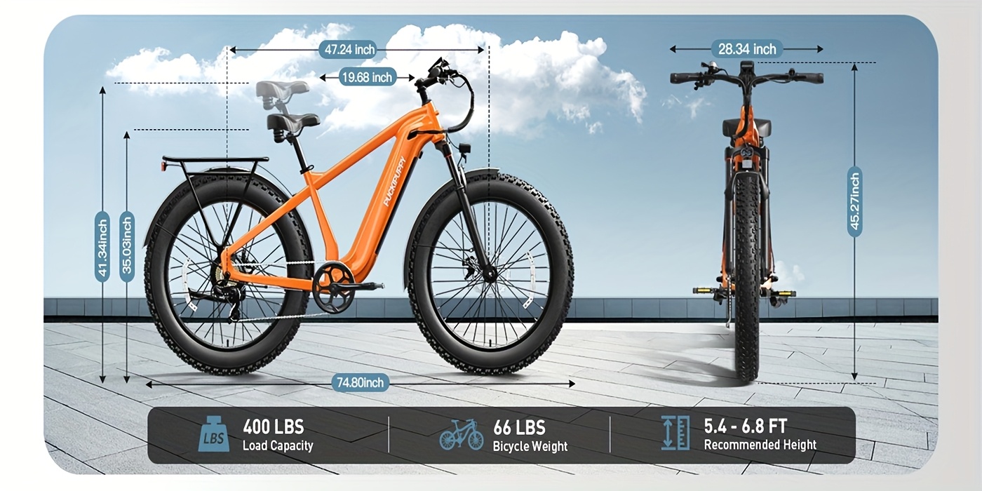 1 electric bike for adults rear high power brushless motor 26 fat tire 48v 15ah removable battery aluminum frame with rear storage shelf suitable for outdoor off road and urban commuting orange   disc brakes Product details 6