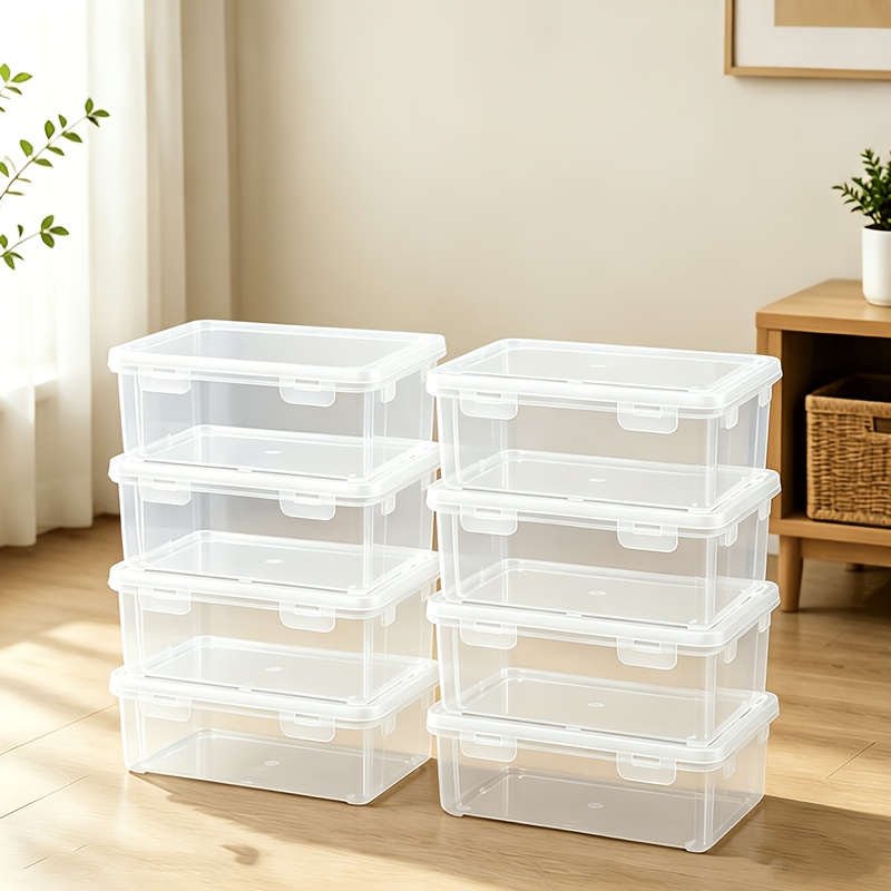 TEMU 16pcs Set (8pcs Containers And 8pcs Lids) Large Transparent Storage Boxes With Lids, Durable Pp Plastic Material, Easy And Fashionable, Suitable