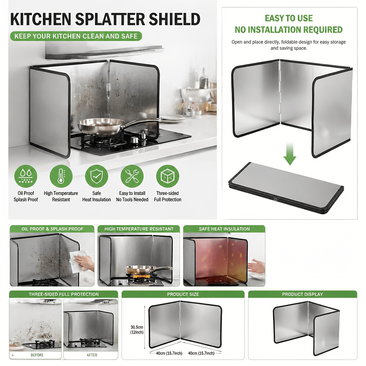 Image of Heat-resistant Stainless Steel Splash Guard - Oil Barrier With Insulation, Splash Guard, And Covered Edges For Safe Cooking, Durable And Easy To Clean - The Gift For Hobby Cooks