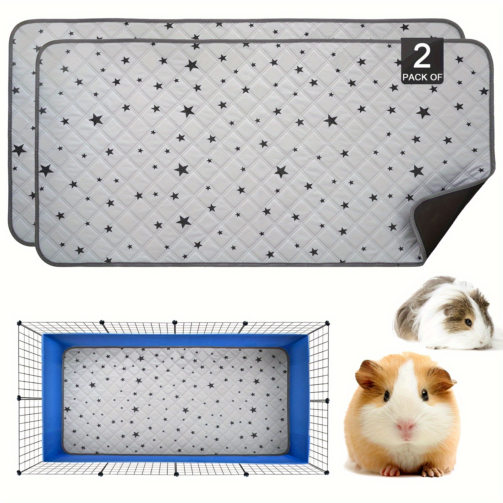 

2pcs Guinea Pig Cage Liners - Washable Guinea Pig Pee Pads, Waterproof Reusable & Anti Slip Guinea Pig Bedding Fast And Pee Pad For Small Animals Rabbit Hamster Rat- 24in X 47in