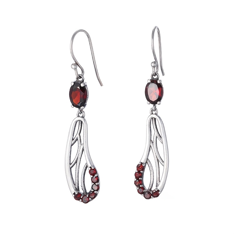 TEMU 1 Par de Pendientes Colgantes Vintage de con , Pendientes Ovalados Plateados con Gemas , Estilo Bohemio Natural para Uso Diario y Regalos de