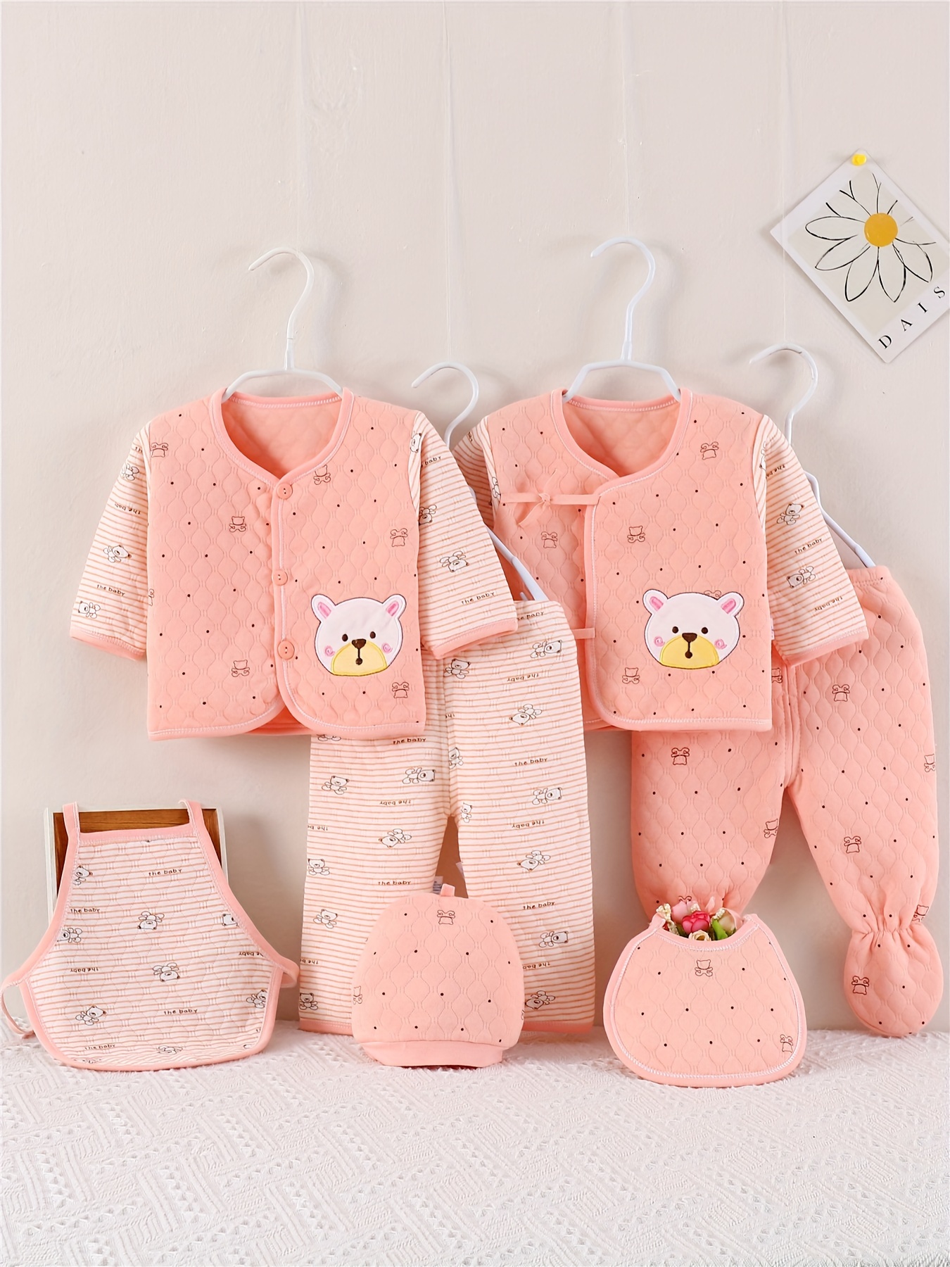 Conjunto de ropa de bebé de invierno para 0-3 meses, conjunto de ropa de  algodón de piezas con sudadera con capucha, pantalones, babero y