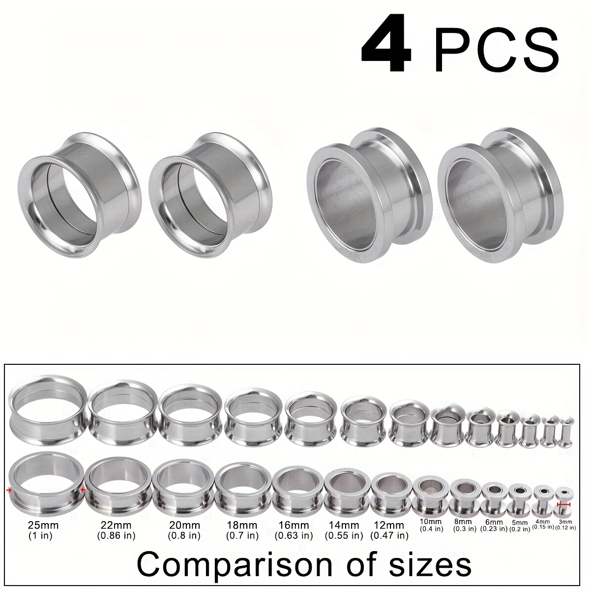Image of 4pcs Stainless Steel Screw Fit Ear Gauges Tunnel Expander Body Piercing Double Flare Earrings Plugs Stretching 3-25mm