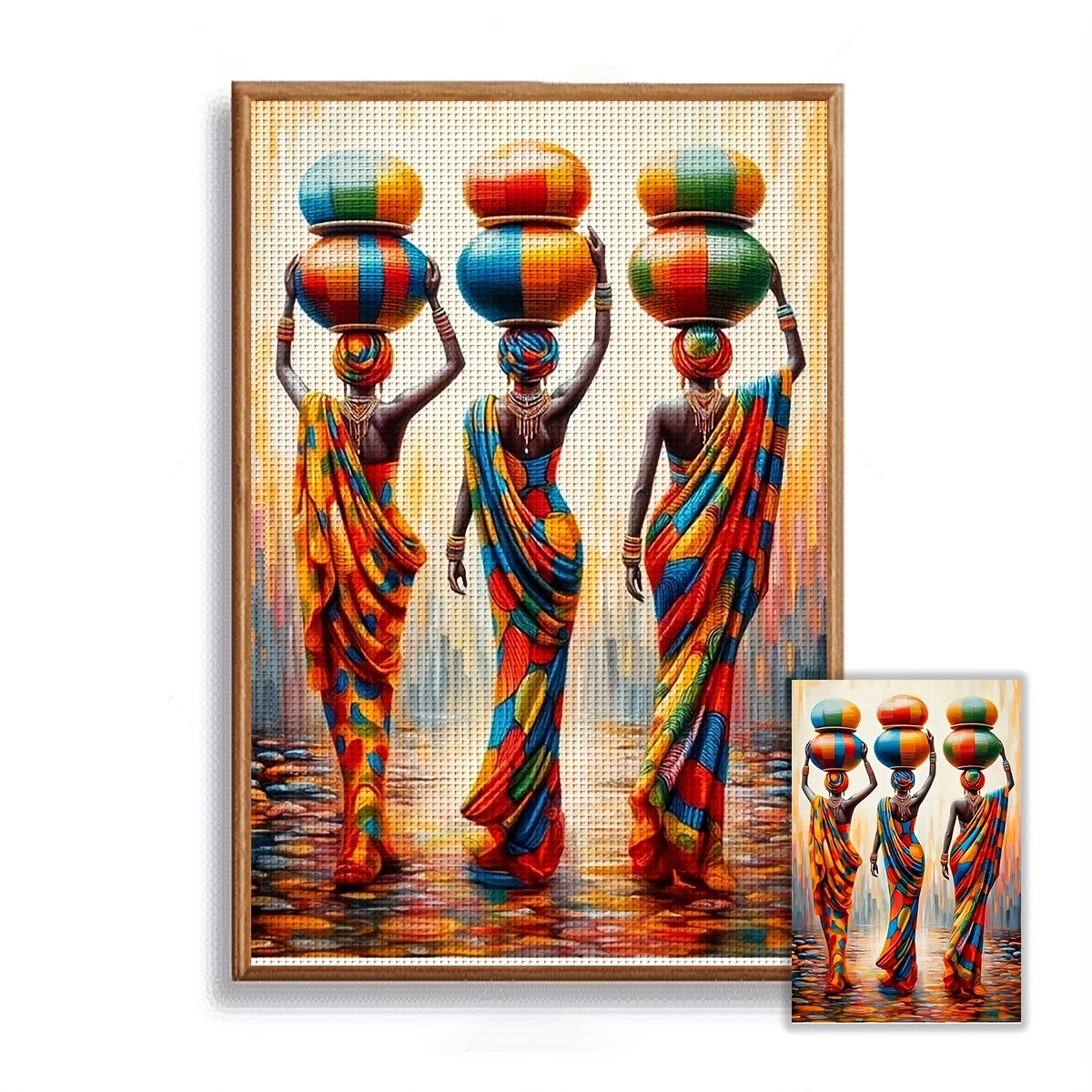 TEMU 1 kit de pointe imprimé cadre 40X60cm/15.7X23.6 pouces 11CT/14CT, Élégante Dame, Ensemble de pointe pour débutants adultes, toile imprimée,