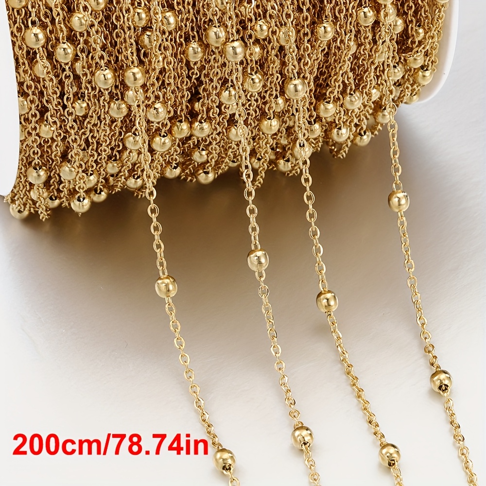TEMU Chaîne de perles rondes en acier inoxydable de 1 mètre/2 mètres pour la fabrication de bijoux, , bracelets, chaînes de bijoux