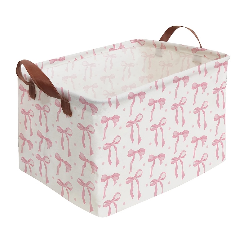 E-shop Aufbewahrungskorb mit rosa Schleife, Aufbewahrungsbehälter, Kokettes Raumdekor, zusammenklappbarer Outdoor-Korb mit Griffen, rosa Schleife