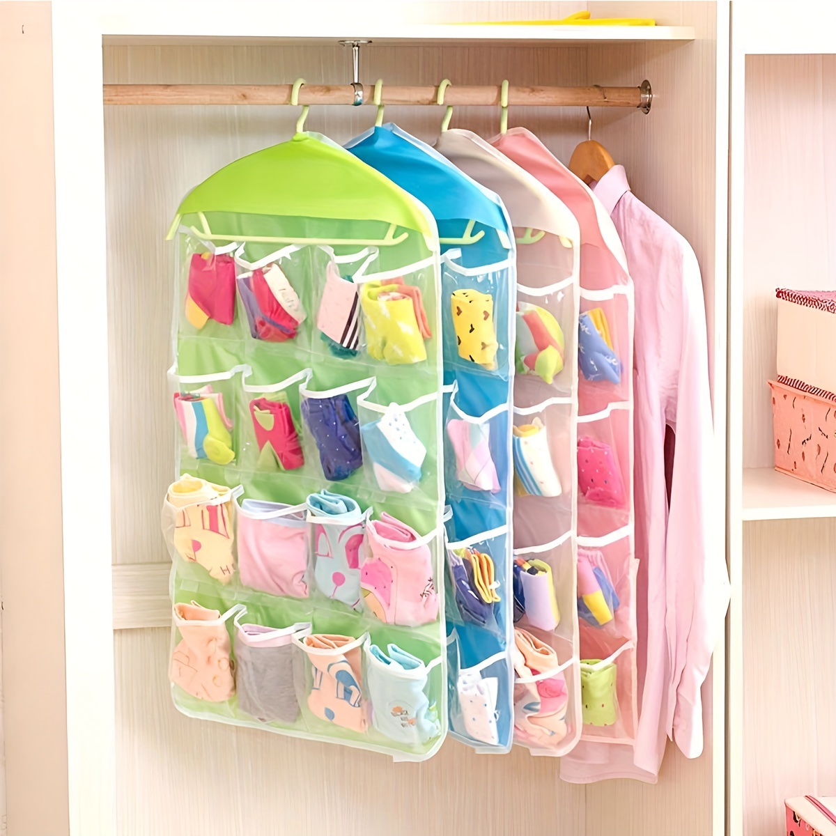 16-Pocket Hanging Organizer for Socks and Small Items - Perfect for Closet or Bedroom Storage