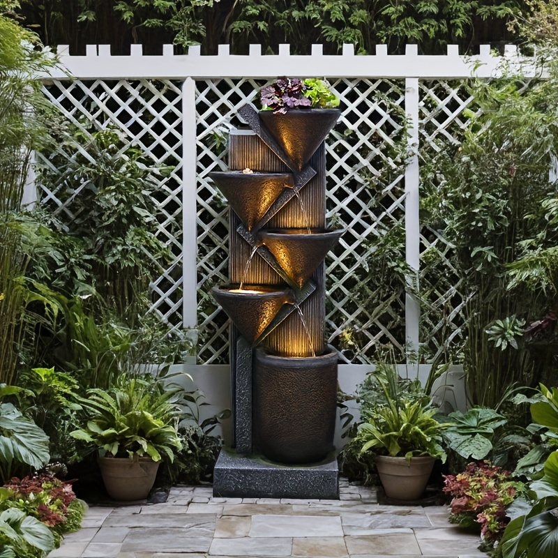 1pc Large 49.6-Inch Tiered Bowl And Light Outdoor Water Feature Fountain, Creates A Tranquil Oasis for Outdoor Living Spaces, Suitable for And Landscapes, Patios, Balconies, Lawns.