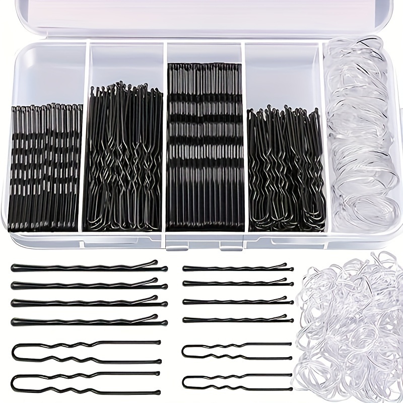 

Gdgdsy 300pcs Hair Pins Pins Black, Black Pins Hair Pins For Women And Clear Hair Bands Kit, Hair Pins For Buns, U Shape Pins