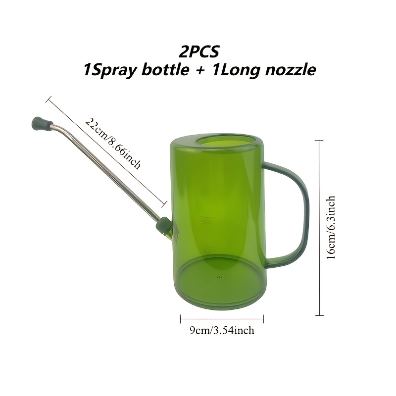TEMU Green Stainless Steel Long-spout Watering Can With Spray Nozzle, 2pcs Set, Household Gardening Watering Tool For Succulents, , And Flowers,