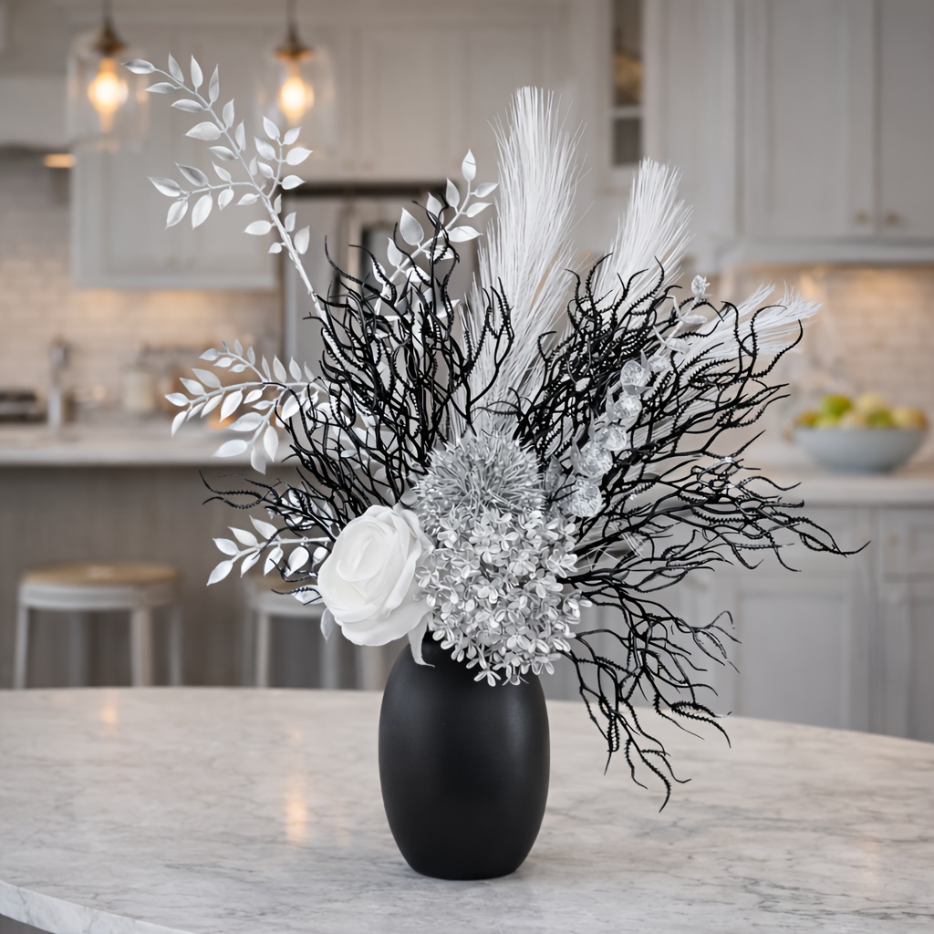 1 Set High-end Artificial Flower Bouquet – Elegant Silvery-white Floral Arrangement With Synthetic Gemstones – Exquisite Home Décor, Suitable For Living Rooms, Offices, Or Special Occasions