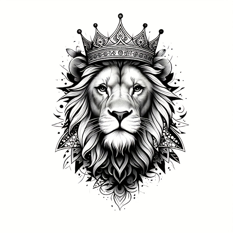 Technical Tattoo, Semi-permanent Tattoo, Lion, Cool Tattoo, Temporary Tattoo, Fake Tattoo, Waterproof, Realistic Tattoo , Botanical Tattoo