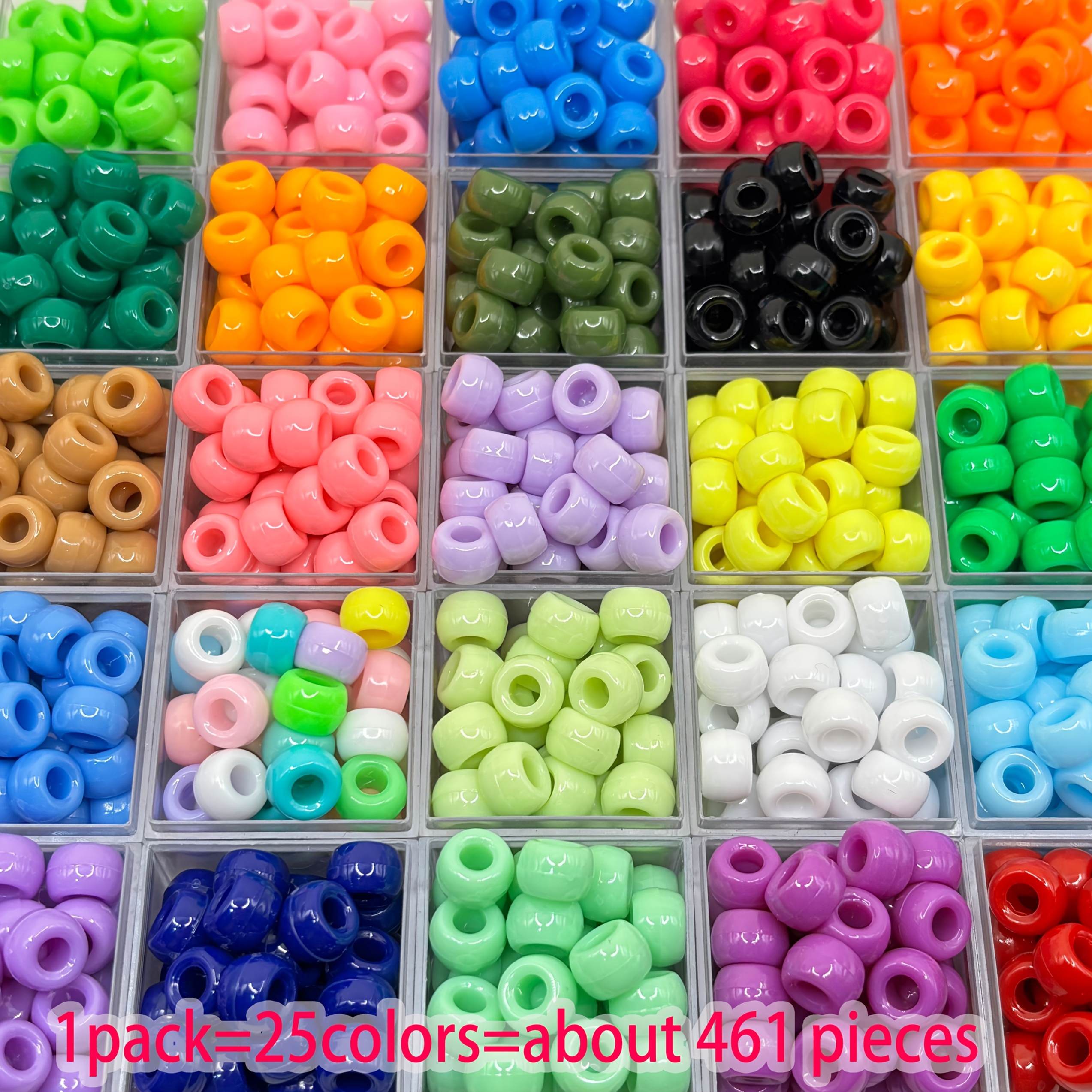 TEMU Set combinato da 461 pezzi 6x9mm con 25 colori, perline pony in acrilico - Perline con foro grande - Adatte per braccialetti fai da te a ,
