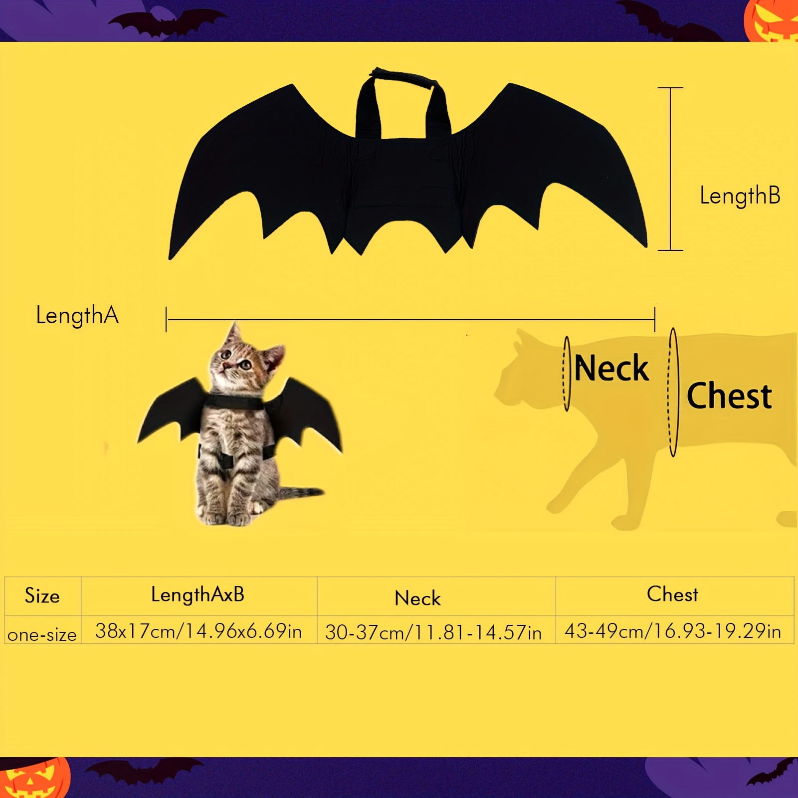 Adjustable Black Bat Wings Soft Polyester Halloween Pet Costume, Perfect for Cats and Small Dogs, Ideal for Role-Playing and Dress-Up Fun